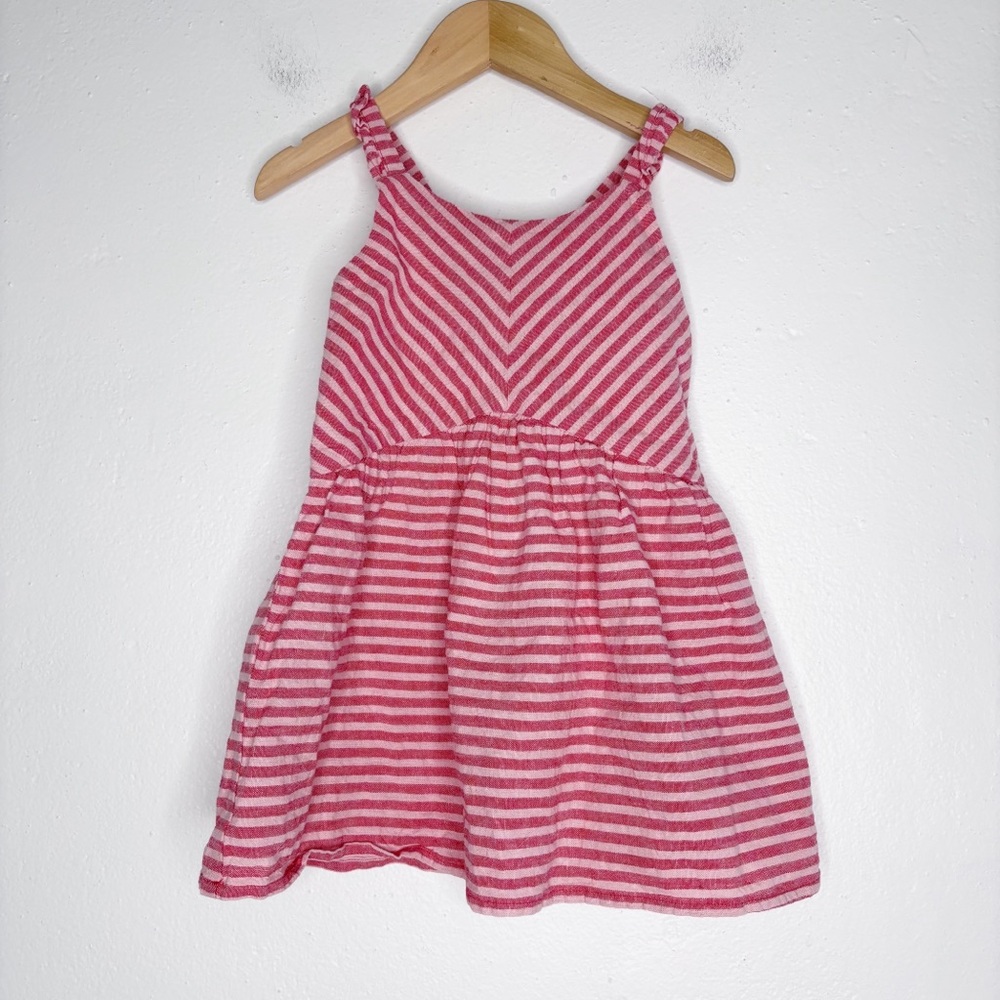 Tea Collection Pink Coral Striped Linen Dress Size 2 EUC